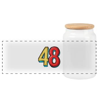48 Number symbol - Panoramic Cookie Jar with Wooden Lid - white - Front