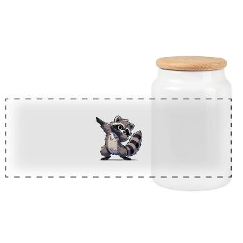 Raccoon Dabbing - Panoramic Cookie Jar with Wooden Lid - white - Front