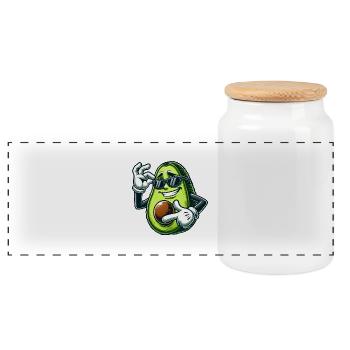 Cool Avocado Vegan Cartoon Comic Sunglasses - Panoramic Cookie Jar with Wooden Lid - white - Front