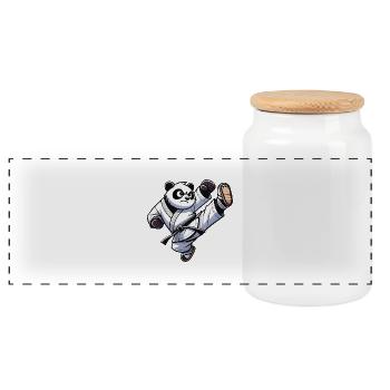 Karaté Panda Ours - Boîte à biscuits avec couvercle en bois - blanc - Devant