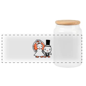 2 Birds Wedding Couple Ducks Wedding Man Woman Cute - Panoramic Cookie Jar with Wooden Lid - white - Front