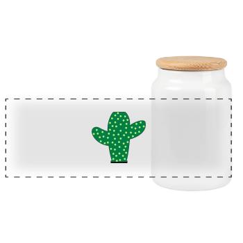 Prickly Cactus - Panoramic Cookie Jar with Wooden Lid - white - Front