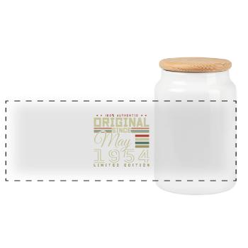Mai 1954 Geburtstagsgeschenk, Mai 1954 Geschenk - Panorama Keksdose mit Holzdeckel - Weiß - Vorne