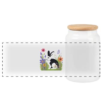 Rabbit in the meadow with flowers - Panoramic Cookie Jar with Wooden Lid - white - Front