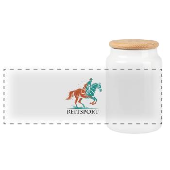 Equestrian – Leidenschaft, Eleganz und Performance - Panorama Keksdose mit Holzdeckel - Weiß - Vorne