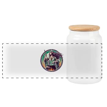 Vintage Hexe - Panorama Keksdose mit Holzdeckel - Weiß - Vorne