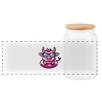 Stier Comic Cool - Panorama Keksdose mit Holzdeckel - Weiß - Vorne