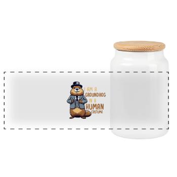 Je suis une marmotte dans un animal rongeur costumé - Boîte à biscuits avec couvercle en bois - blanc - Devant