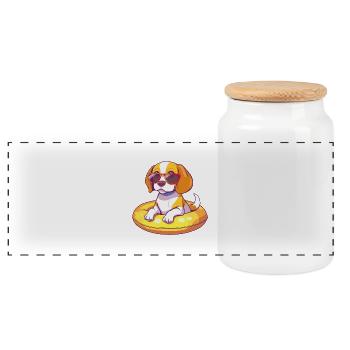 Beagle Hund Comic Cool - Panorama Keksdose mit Holzdeckel - Weiß - Vorne