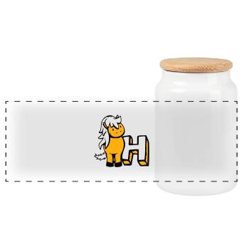 Horse H Horse Letter ABC English Learning School - Panoramic Cookie Jar with Wooden Lid - white - Front