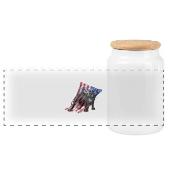 Stock market bull from Wall Street - Panoramic Cookie Jar with Wooden Lid - white - Front