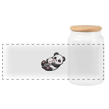Mom panda bear cuddles with her sweet little one - Panoramic Cookie Jar with Wooden Lid - white - Front