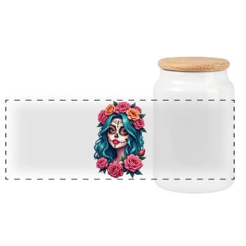 Dia de los Muertos head woman Mexico sugar skull - Panoramic Cookie Jar with Wooden Lid - white - Front