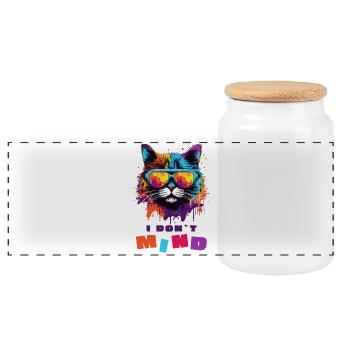 Cool Cat - I don`t mind - Panorama Keksdose mit Holzdeckel - Weiß - Vorne