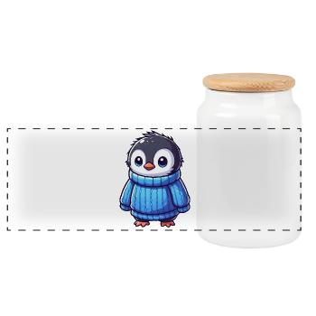 Cute Penguin Cartoon Clothes Humorous - Panoramic Cookie Jar with Wooden Lid - white - Front