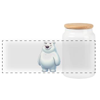 Süßer Eisbär Cartoon Glücklich Entspannt - Panorama Keksdose mit Holzdeckel - Weiß - Vorne