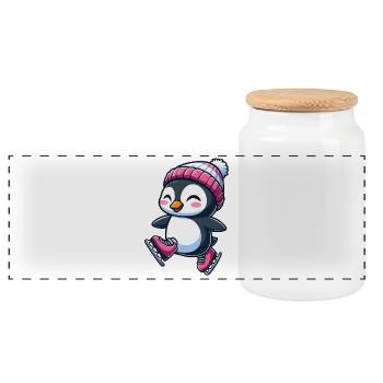 Süßer Cartoon Pinguin Eislaufen Eiskunstlauf - Panorama Keksdose mit Holzdeckel - Weiß - Vorne