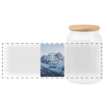Mountain Irbis - Panoramic Cookie Jar with Wooden Lid - white - Front