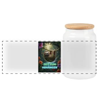 Time to hang out sloth neon - Panoramic Cookie Jar with Wooden Lid - white - Front
