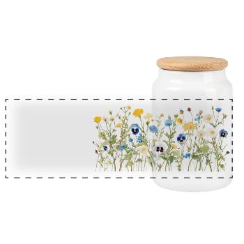 Wildflower Meadow - Natural Watercolor Blooms - Panoramic Cookie Jar with Wooden Lid - white - Front