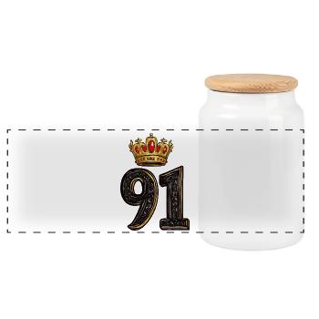 91 Number Crown - Panoramic Cookie Jar with Wooden Lid - white - Front