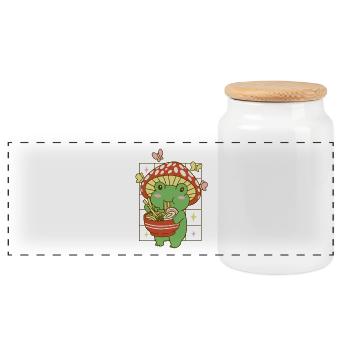 Kawaii Ramen Froschpilz - Panorama Keksdose mit Holzdeckel - Weiß - Vorne