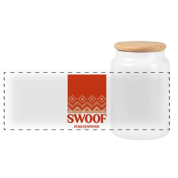 Nordic Knitting Pattern Red - Panoramic Cookie Jar with Wooden Lid - white - Front