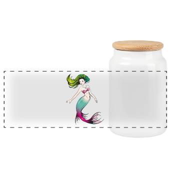 Mermaid - Panoramic Cookie Jar with Wooden Lid - white - Front