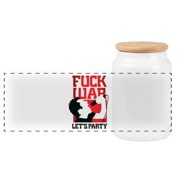 Fuck War. Let Us Party! - Panoramic Cookie Jar with Wooden Lid - white - Front