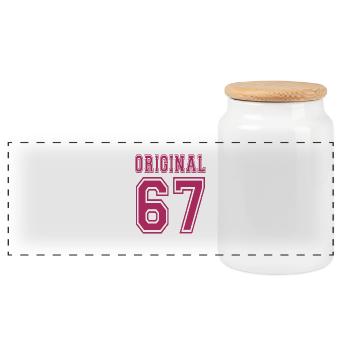 Original 1967 - Panoramic Cookie Jar with Wooden Lid - white - Front