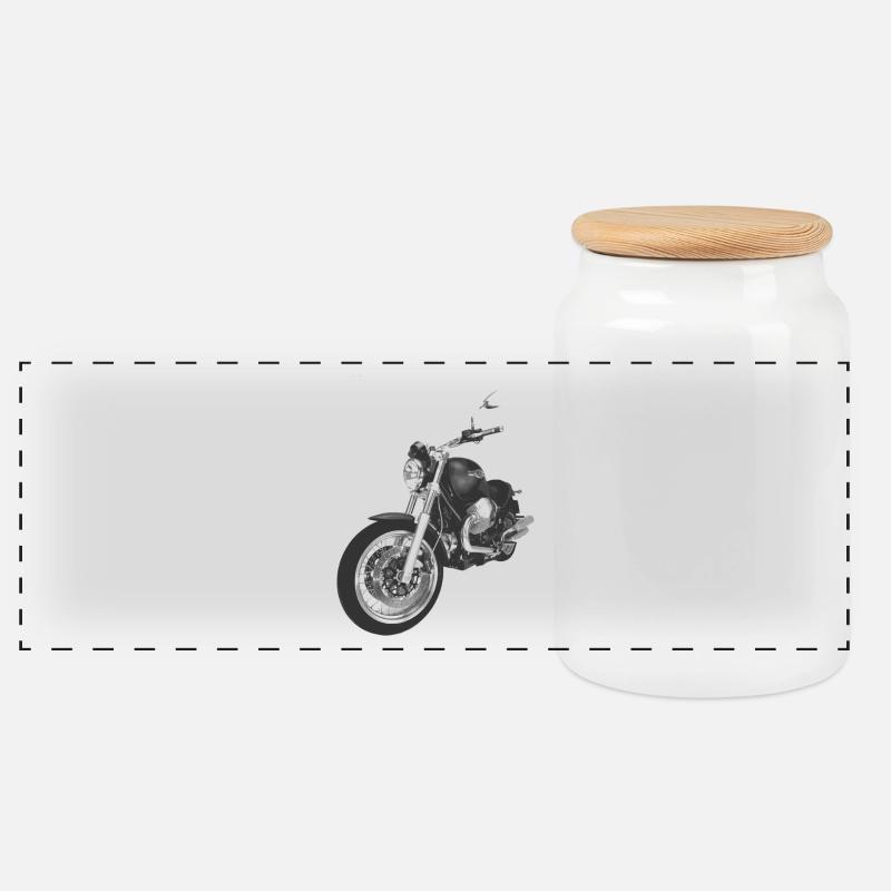 Motorrad - Panorama Keksdose mit Holzdeckel - Weiß