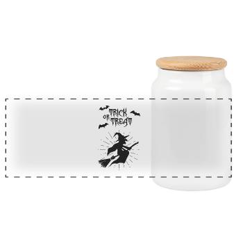 Halloween trick or treat witch - Panorama Keksdose mit Holzdeckel - Weiß - Vorne