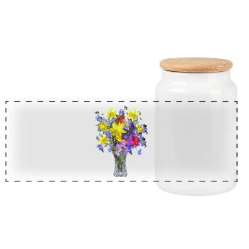 flowers lilies tulips orchids sunflower dahlia ger - Panorama Keksdose mit Holzdeckel - Weiß - Vorne