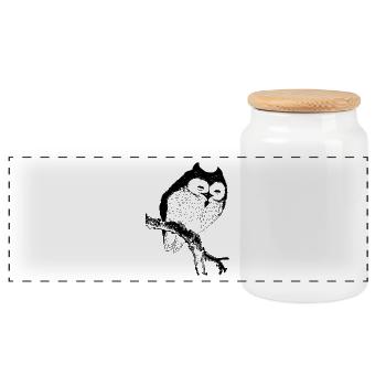 Owl Symbol Sketch - Panoramic Cookie Jar with Wooden Lid - white - Front