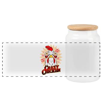 CRAZY CHICKEN - Funny chicken gift motif - Panoramic Cookie Jar with Wooden Lid - white - Front