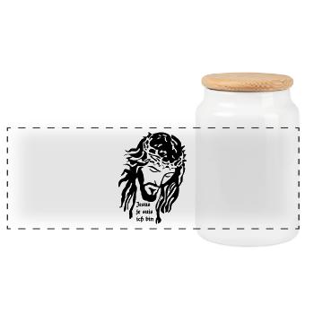 Jesus - Panoramic Cookie Jar with Wooden Lid - white - Front