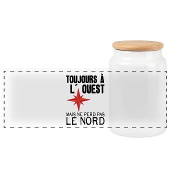 citation toujours ouest perd pas nord rose vents h - Boîte à biscuits avec couvercle en bois - blanc - Devant