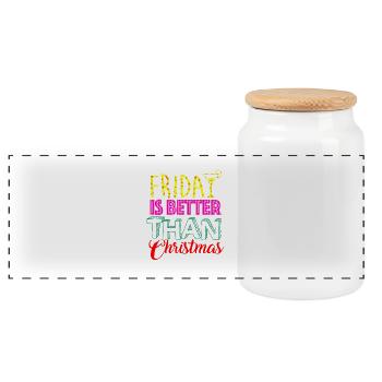 Friday shirt - Panoramic Cookie Jar with Wooden Lid - white - Front