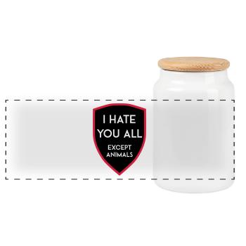 I HATE YOU ALL EXCEPT ANIMALS SHIELD - Panorama Keksdose mit Holzdeckel - Weiß - Vorne