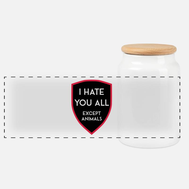 I HATE YOU ALL EXCEPT ANIMALS SHIELD - Panorama Keksdose mit Holzdeckel - Weiß