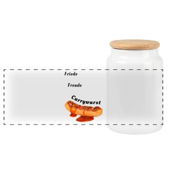 Friede Freude Currywurst | BBQ, Grillen, Fleisch - Panorama Keksdose mit Holzdeckel - Weiß - Vorne