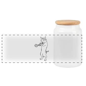 Trumpet Cat - Panorama Keksdose mit Holzdeckel - Weiß - Vorne