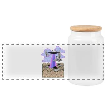 Flamingo - Panoramic Cookie Jar with Wooden Lid - white - Front