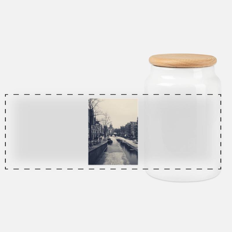 frozen amsterdam - Panorama Keksdose mit Holzdeckel - Weiß