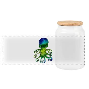 Squid - Panoramic Cookie Jar with Wooden Lid - white - Front