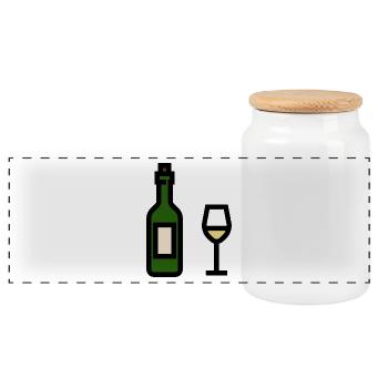 Verre à vin blanc avec une bouteille de vin blanc - Boîte à biscuits avec couvercle en bois - blanc - Devant