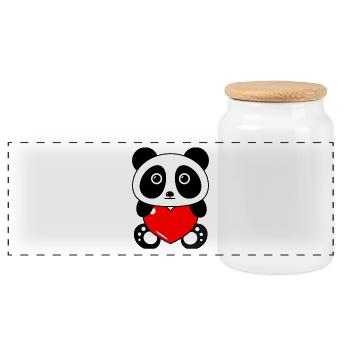 Panda heart - Panoramic Cookie Jar with Wooden Lid - white - Front