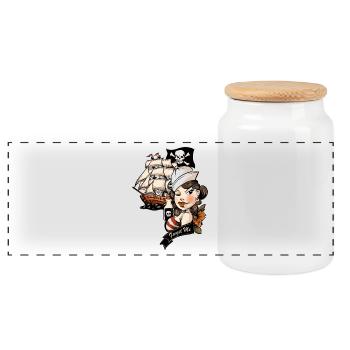Tatouage d'amour de pirate - Boîte à biscuits avec couvercle en bois - blanc - Devant