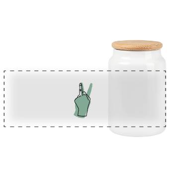 peace hand green - Panoramic Cookie Jar with Wooden Lid - white - Front