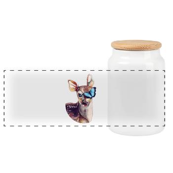 Deer & butterfly - Panoramic Cookie Jar with Wooden Lid - white - Front